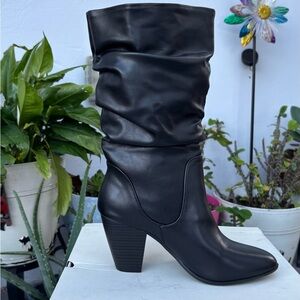 Esprit Black Slouchy Mid-Calf Block Heel Boots